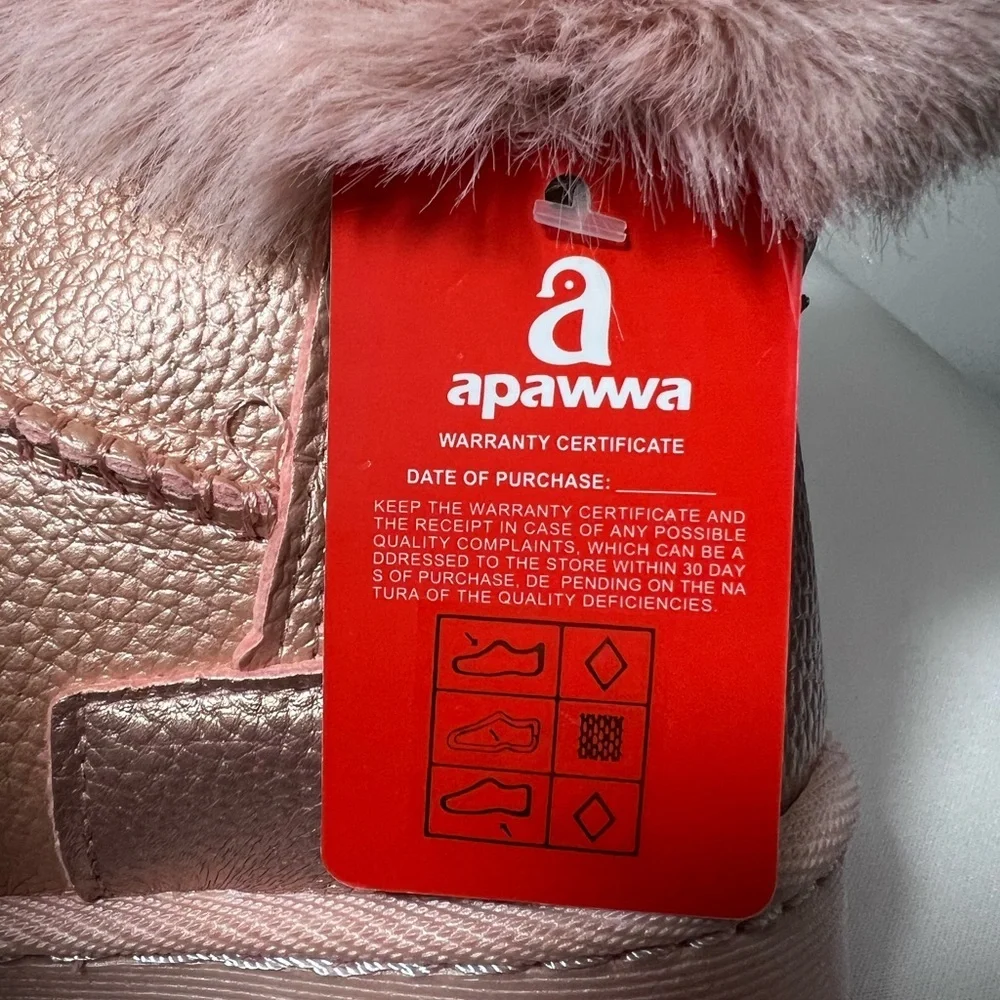 Apawwa Toddler Girls Rose Gold Faux Fur Winter Boots Size 26 (US-Toddler 10)